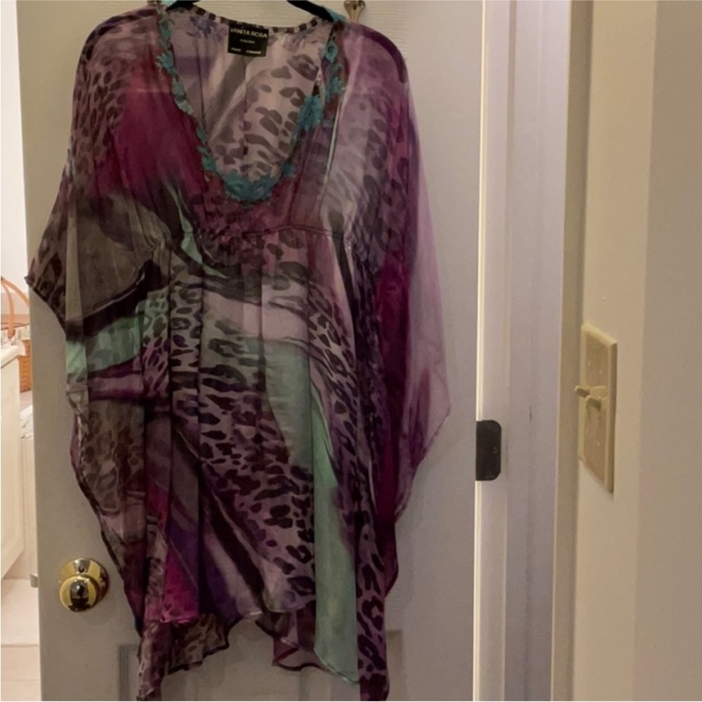 Vanita Rosa Paris St Barth silk top with lace. One size exquisite. Like new
